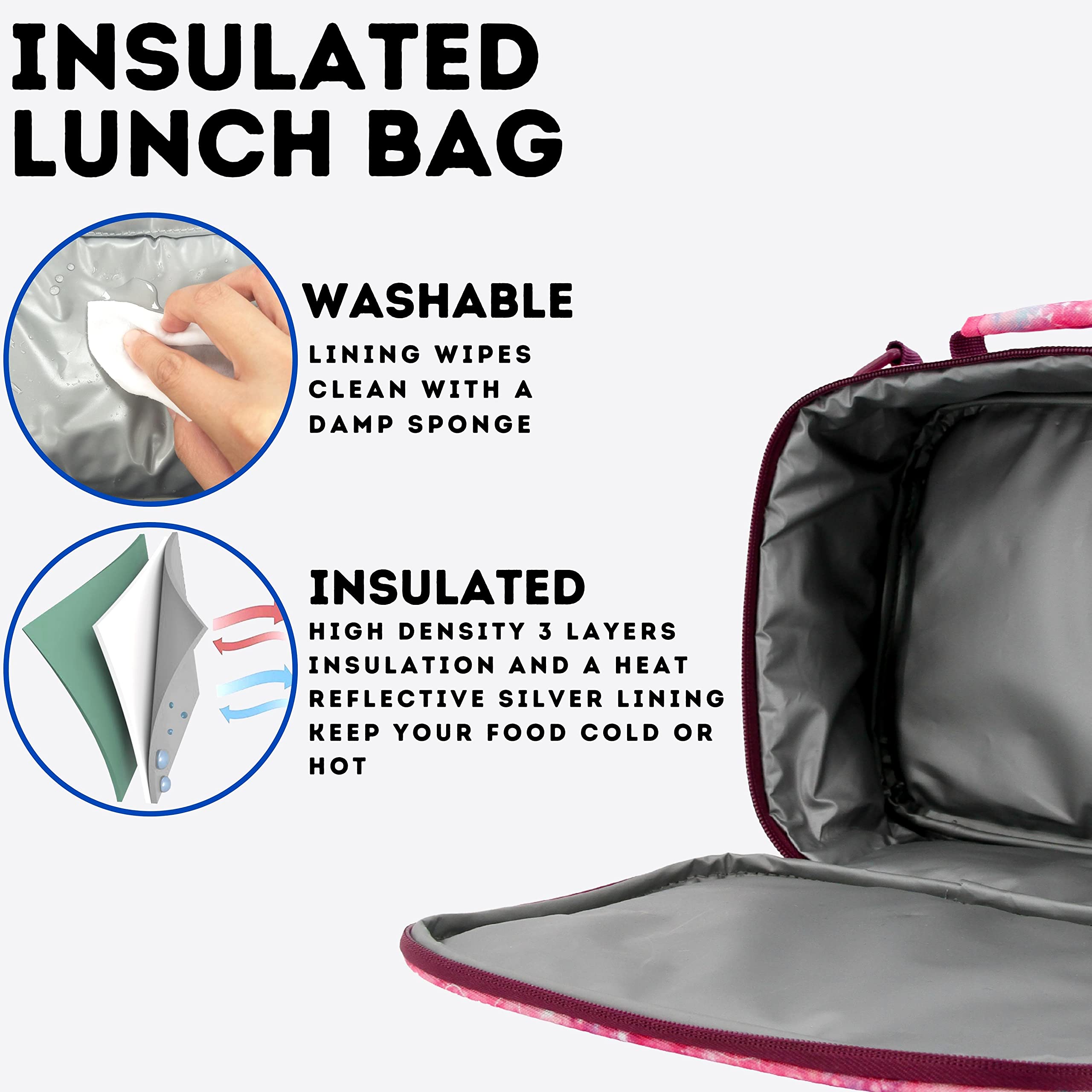 Bundle of J World Sunrise Kids Rolling Backpack with Lunch Bag. Roller Bookbag with Wheels + Matching Cody Lunch Box for School, Purple Galaxy - Image 6