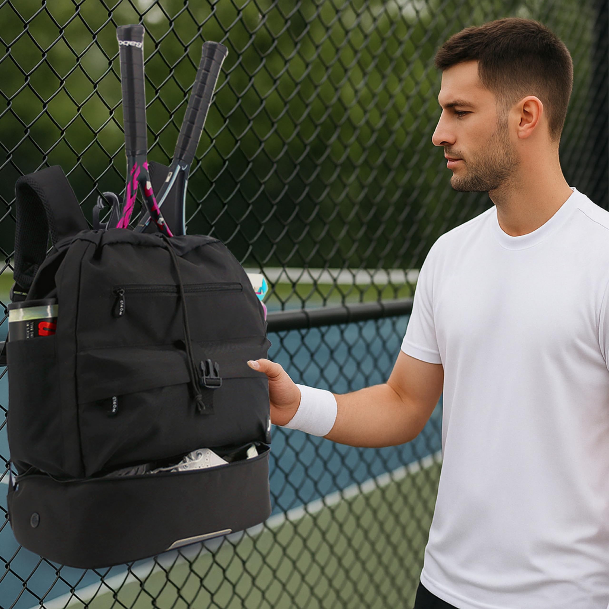 J World Ace 2 Racket Tennis Backpack for Women Men. Badminton Squash Pickleball Bag. Kids Sports Gym Bag w/Shoe Compartment - Image 8