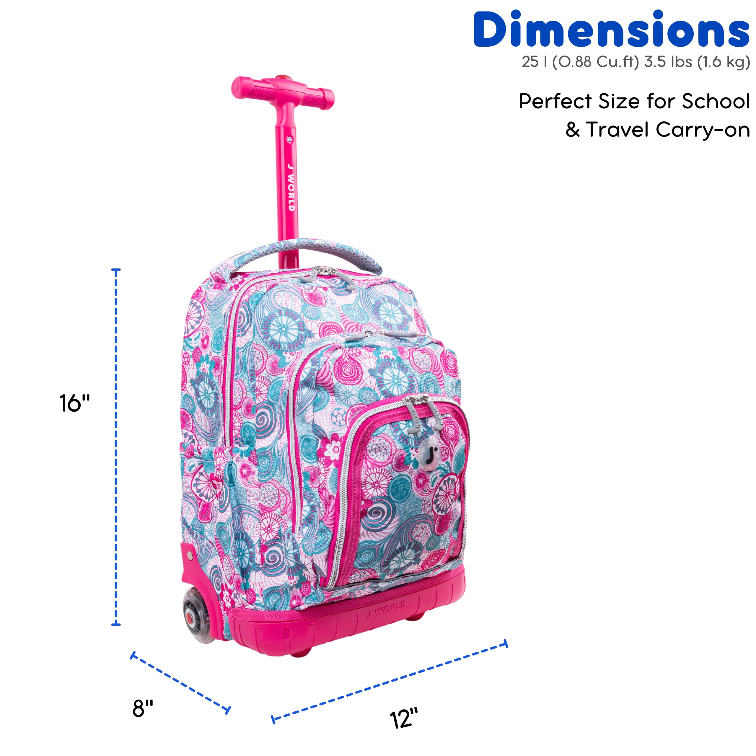 J World Lollipop Kids Rolling Backpack & Lunch Bag Set for Elementary School. Carry-On Suitcase with Wheels, Blue Raspberry - Image 8